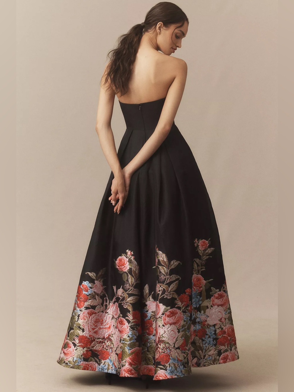 MAC DUGGAL Strapless Floral Brocade Maxi Dress - Picture 2 of 16